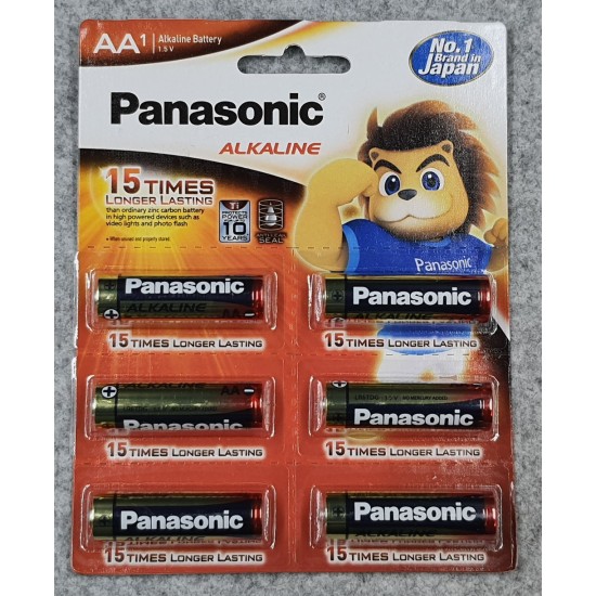 Panasonic Alkaline AA Batteries Original 1.5V, 6-Pack (LR6TDG/1B6), 10 Year Shelf Life