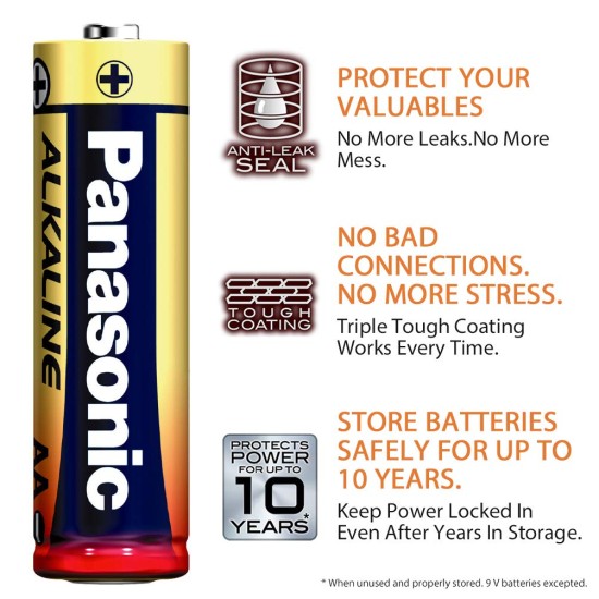 Panasonic Alkaline AA Batteries Original 1.5V, 20-Pack (LR6TDG/2B), 10 Year Shelf Life