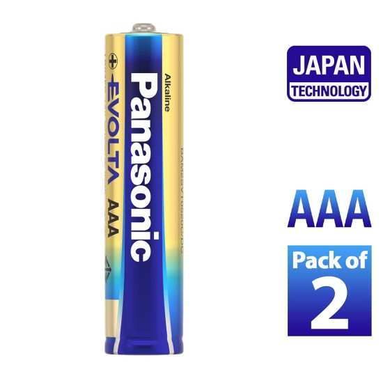 Panasonic Evolta Alkaline AAA Batteries Original 1.5V, 2-Pack (LR03EGDG/2B), 10 Year Shelf Life