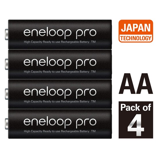 Panasonic Eneloop Pro AA 2550mAh *Original* Rechargeable Ni-MH Batteries (4-Pack), Made in Japan