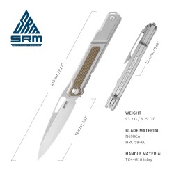 SRM Folding Knife 1421 - [8.27 inch, TC4 + G10 inlay, Frame Lock, Fine Edge]