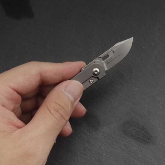 SRM Folding Knife 418S Silver/Silver - [3.31 inch, TC4 Handle, Ambi Lock, Fine Edge, Small]