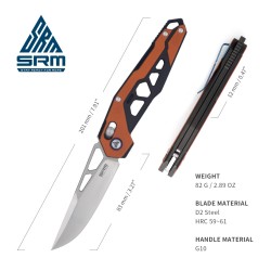 SRM Folding Knife 9225GJ - [7.91 inch, G10 Handle, Ambi Lock, Fine Edge]