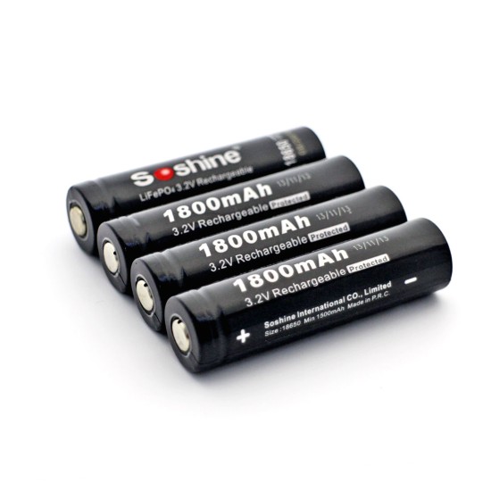 Soshine 18650 LiFePO4 3.2V Batteries Protected 1800mAh (Pair)