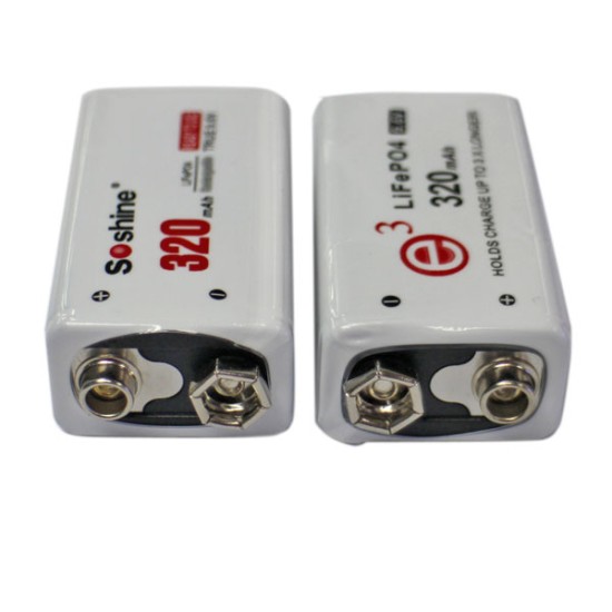 Soshine 9V 320mAh LiFePO4 Rechargeable Batteries (Pair)