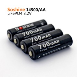 Soshine 14500  / AA LiFePO4 3.2V 700mAh Protected Batteries (4-Pack) + Connectors
