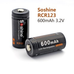 Soshine RCR123 / 16340 LiFePO4 3.2V 600mAh Protected Batteries (Pair)