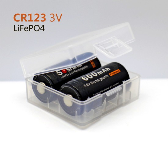 Soshine RCR123 / 16340 LiFePO4 3.2V 600mAh Protected Batteries (Pair)