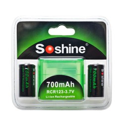 Soshine RCR123 16340 700mAh 3.7v Li-ion Un-protected Batteries (Pair)