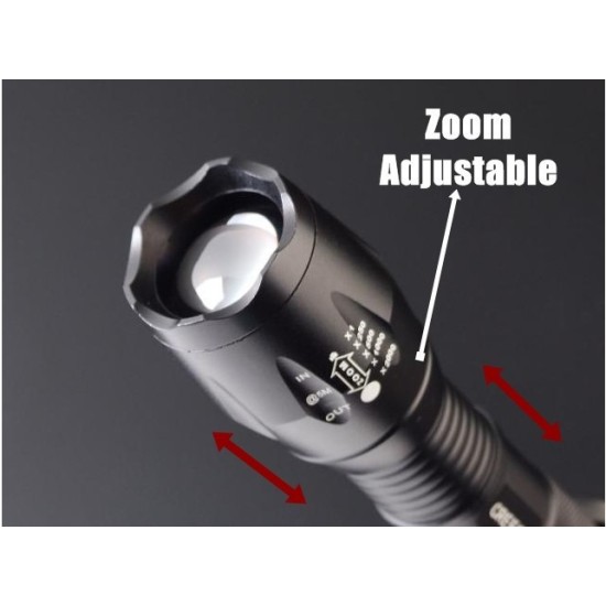 UltraFire A100 CREE XM-L T6 Adjustable Focus Zoom LED Flashlight SET (Flashlight, Battery, Charger, Pouch)