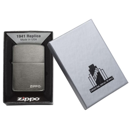 Zippo 1941 Replica Black Ice Zippo Logo Windproof Pocket Lighter, 24485