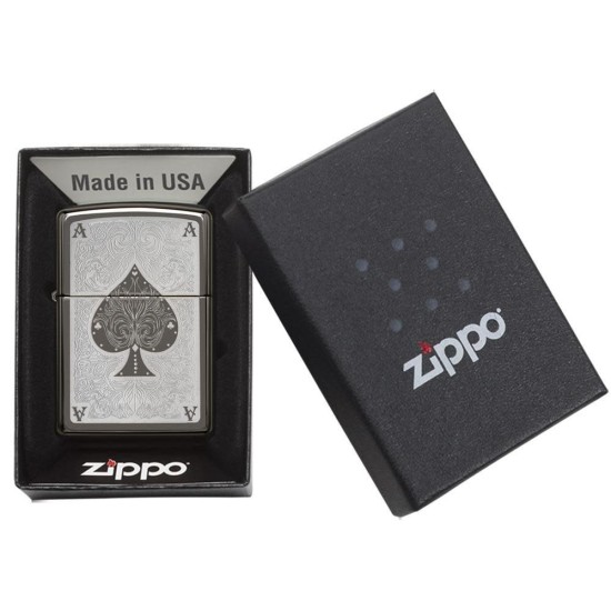 Zippo Ace Filigree Classic Black Ice Windproof Pocket Lighter, 28323