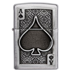 Zippo Ace Of Spades Emblem Classic Brushed Chrome Windproof Pocket Lighter, 49637