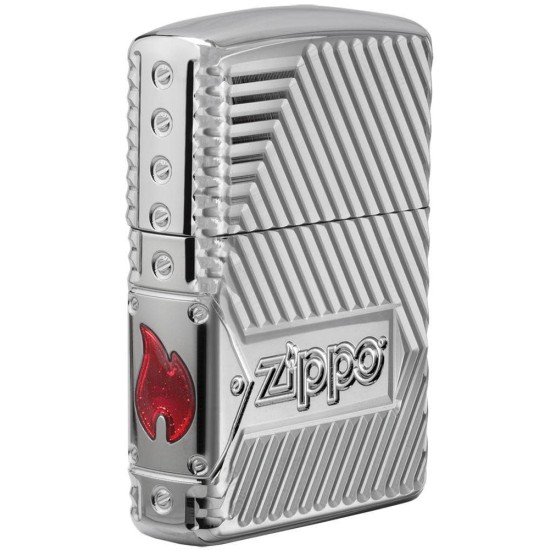 Zippo Bolts Design Armor High Polish Chrome Windproof Pocket Lighter, 29672