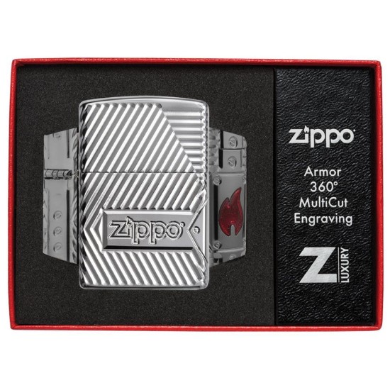 Zippo Bolts Design Armor High Polish Chrome Windproof Pocket Lighter, 29672
