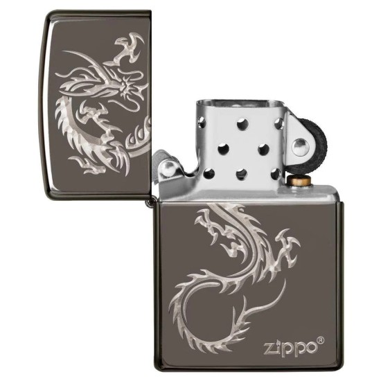 Zippo Chinese Dragon Design Classic Black Ice Windproof Pocket Lighter, 49030