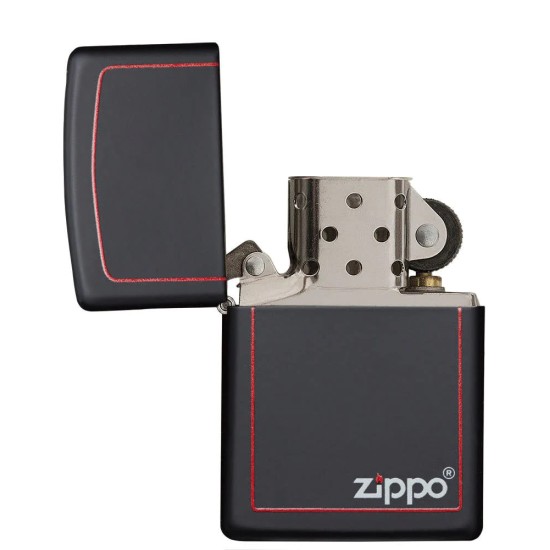Zippo Classic Black And Red Zippo, Black Matte Windproof Pocket Lighter, 218ZB