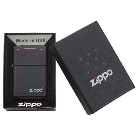 Zippo Classic Black And Red Zippo, Black Matte Windproof Pocket Lighter, 218ZB