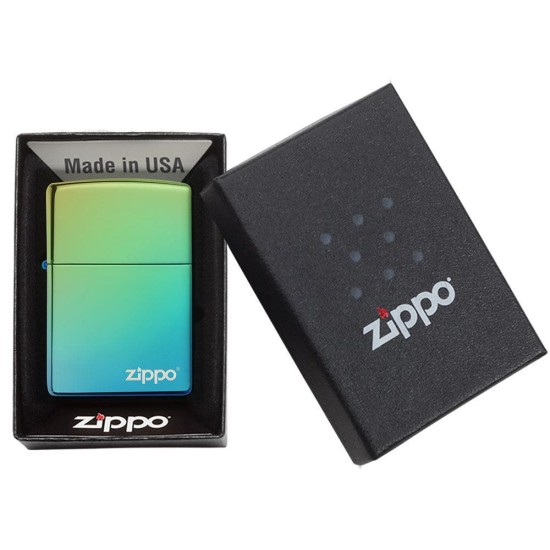 Zippo Classic High Polish Teal Zippo Logo Windproof Pocket Lighter, 49191ZL