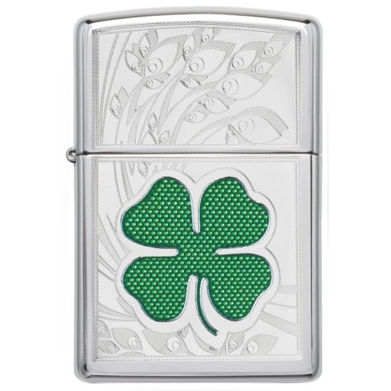 Zippo Clover Classic, High Polish Chrome Windproof Pocket Lighter, 24699