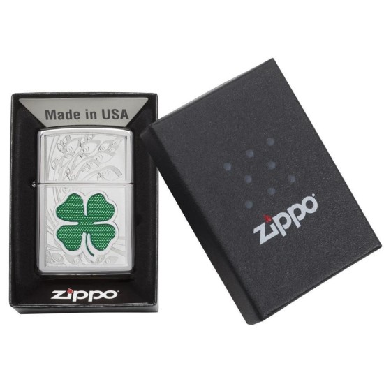 Zippo Clover Classic, High Polish Chrome Windproof Pocket Lighter, 24699