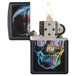 Zippo Colorful Skull Classic Black Matte Windproof Pocket Lighter, 28042