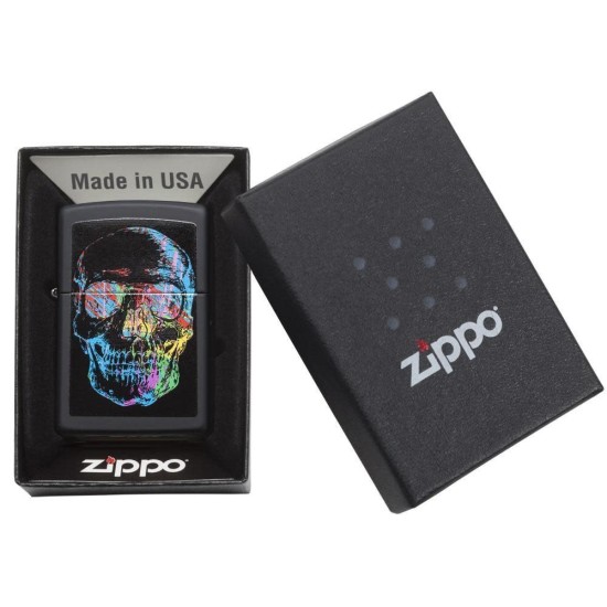 Zippo Colorful Skull Classic Black Matte Windproof Pocket Lighter, 28042