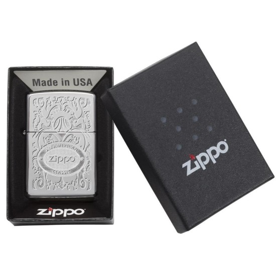 Zippo Crown Stamp Classic, High Polish Chrome Windproof Pocket Lighter, 24751