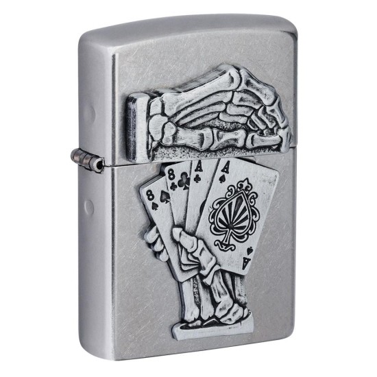 Zippo Dead Mans Hand Emblem Design Classic Street Chrome Windproof Pocket Lighter, 49536