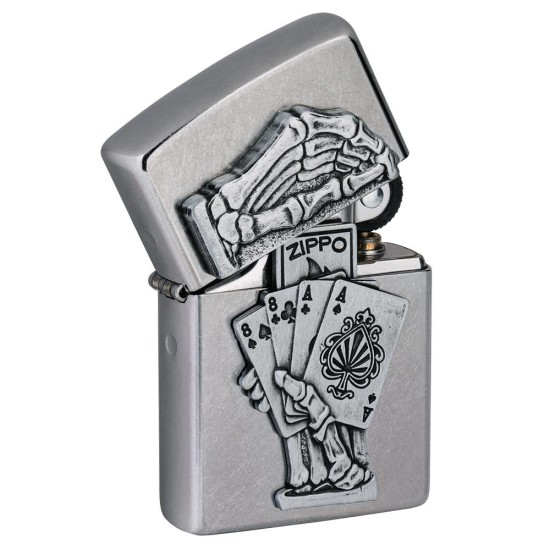 Zippo Dead Mans Hand Emblem Design Classic Street Chrome Windproof Pocket Lighter, 49536