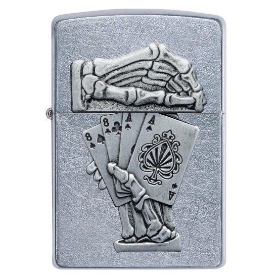 Zippo Dead Mans Hand Emblem Design Classic Street Chrome Windproof Pocket Lighter, 49536
