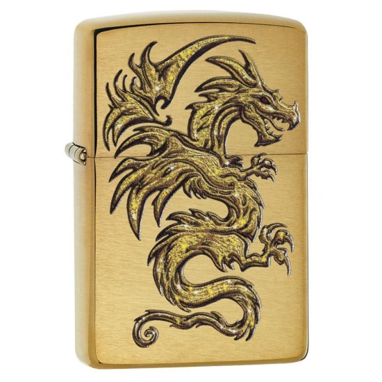 Zippo Dragon Design Classic Brushed Brass Windproof Pocket Lighter, 29725