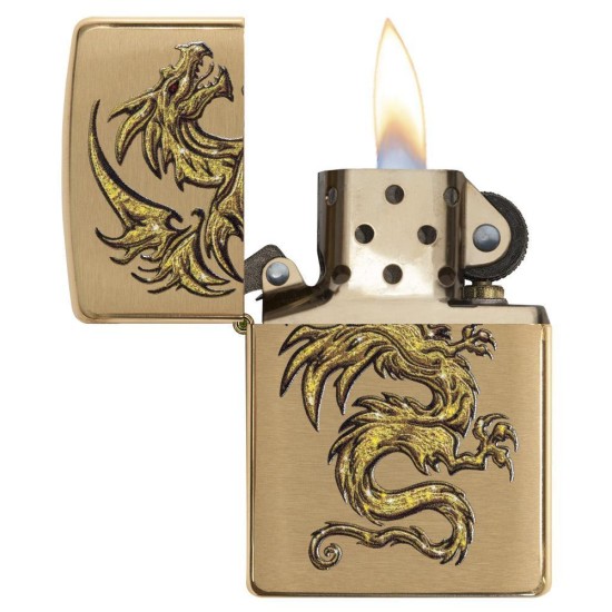 Zippo Dragon Design Classic Brushed Brass Windproof Pocket Lighter, 29725