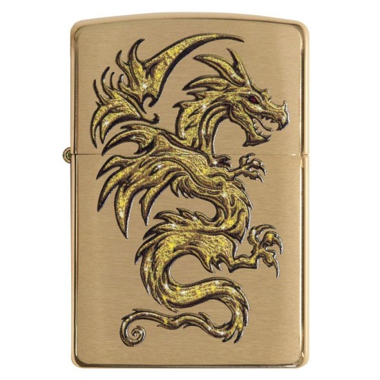 Zippo Dragon Design Classic Brushed Brass Windproof Pocket Lighter, 29725