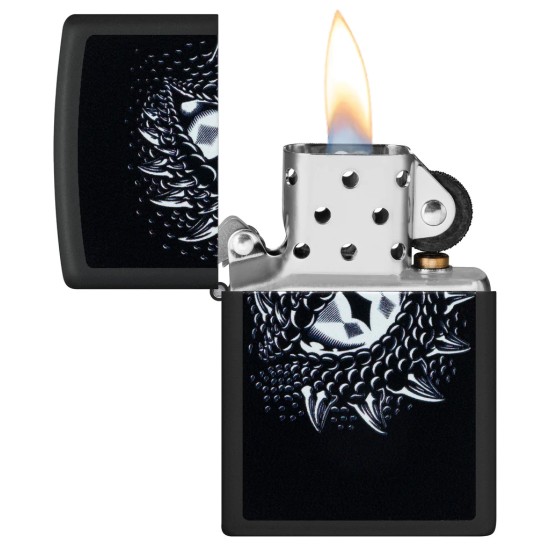Zippo Dragon Eye Design Classic Black Matte Windproof Pocket Lighter, 48608