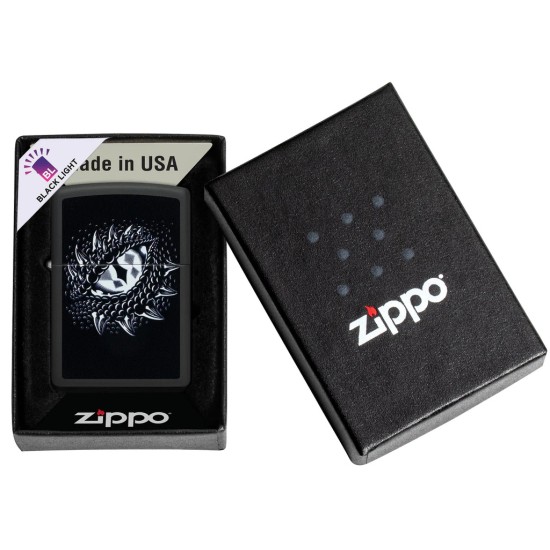 Zippo Dragon Eye Design Classic Black Matte Windproof Pocket Lighter, 48608