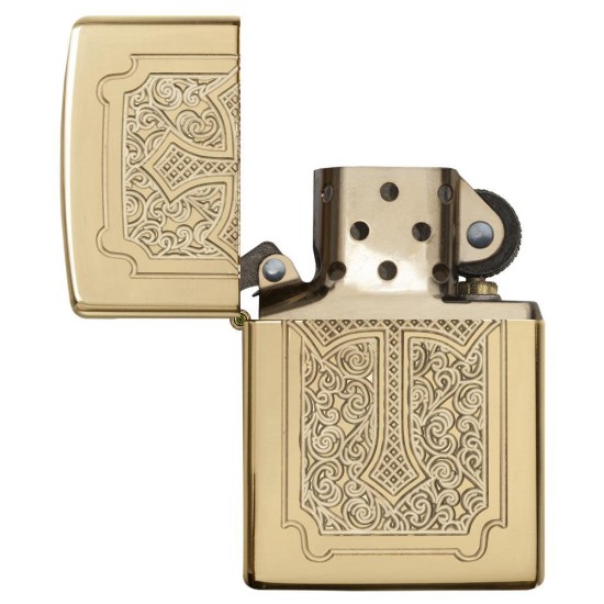 Zippo Eccentric Armor High Polish Brass Windproof Pocket Lighter, 29436