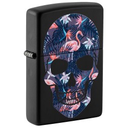 Zippo Flamingo Skull Design Classic Black Matte Windproof Pocket Lighter, 49771