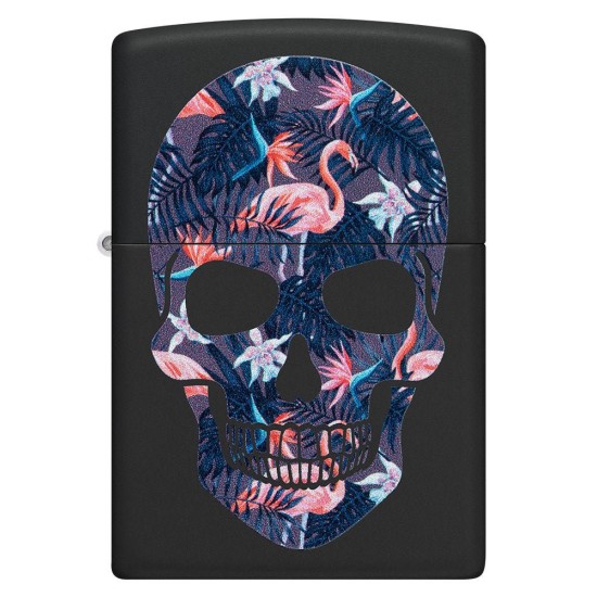 Zippo Flamingo Skull Design Classic Black Matte Windproof Pocket Lighter, 49771