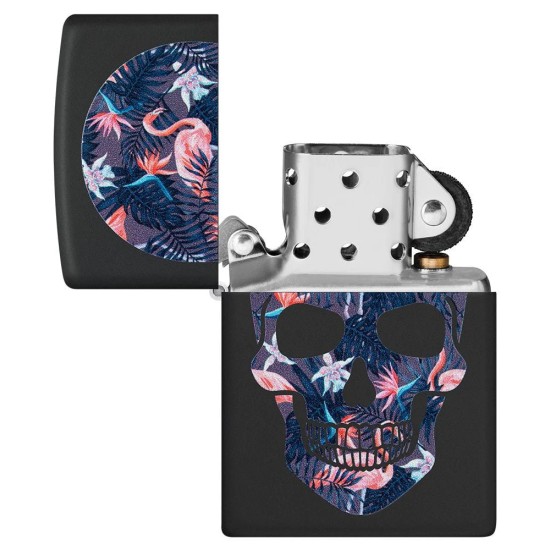 Zippo Flamingo Skull Design Classic Black Matte Windproof Pocket Lighter, 49771