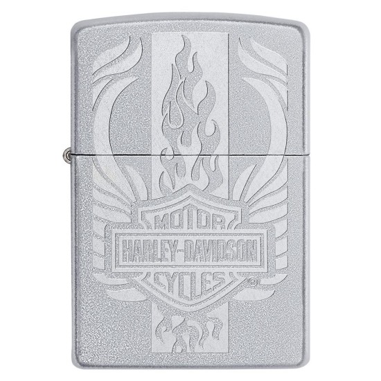 Zippo Harley-Davidson Shield Logo, Classic Satin Chrome Windproof Pocket Lighter, 49660