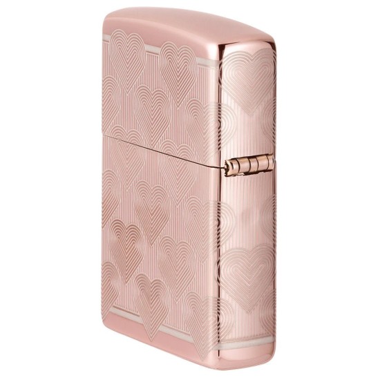 Zippo Heart Design Classic, High Polish Rose Gold Windproof Pocket Lighter, 49811