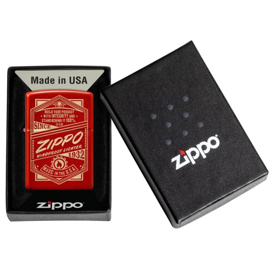 Zippo It Works Vintage Advertisement Design, Metallic Red Windproof Pocket Lighter, 48620