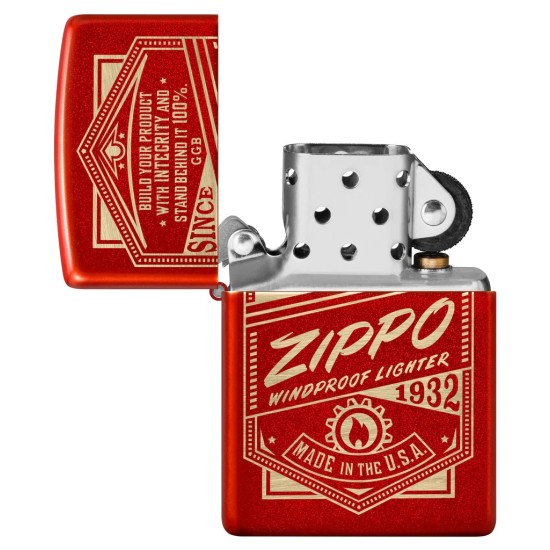 Zippo It Works Vintage Advertisement Design, Metallic Red Windproof Pocket Lighter, 48620