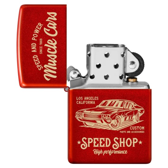 Zippo Muscle Car Design, Classic Metallic Red Windproof Pocket Lighter, 48523