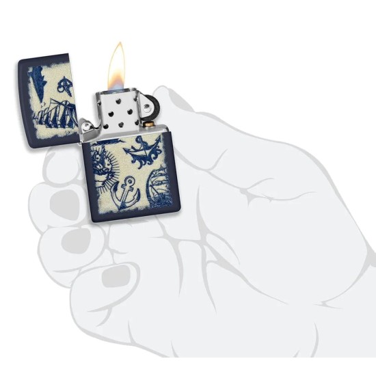 Zippo Nautical Design Classic Navy Matte Windproof Pocket Lighter, 49774