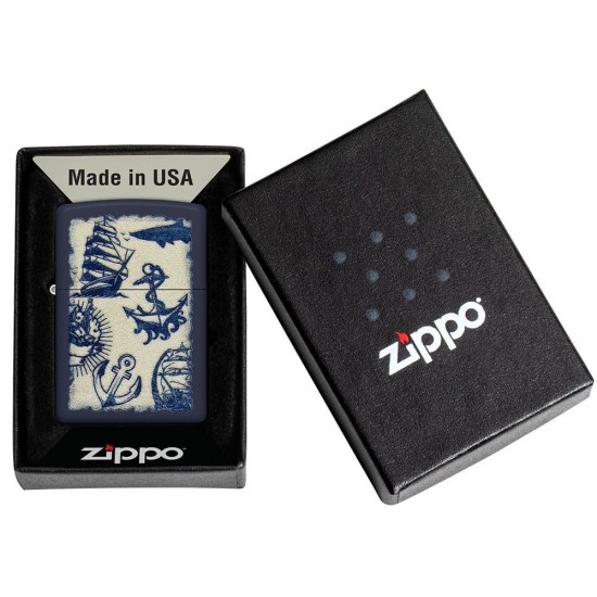 Zippo Nautical Design Classic Navy Matte Windproof Pocket Lighter, 49774