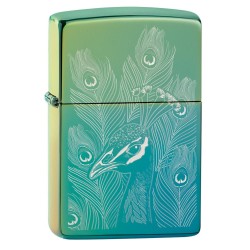 Zippo Peacock Design Classic High Polish Teal Windproof Pocket Lighter, 49191