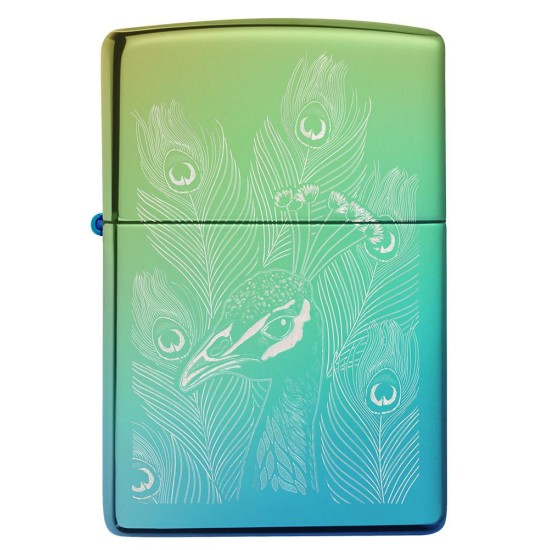 Zippo Peacock Design Classic High Polish Teal Windproof Pocket Lighter, 49191