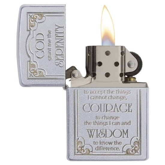 Zippo Serenity Prayer Classic Satin Chrome Windproof Pocket Lighter, 28458